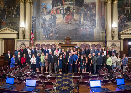 Rep. David H. Rowe is shown here on the House floor during his swearing-in ceremony at the state Capitol with his family, friends and supporters.